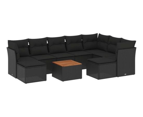 vidaXL 10-cz. zestaw wypoczynkowy do ogrodu, poduszki czarny rattan PE Dārza mēbeļu komplekti