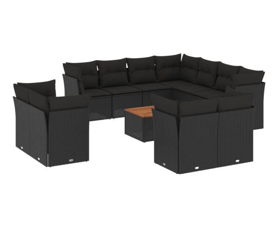 vidaXL 12-cz. zestaw mebli do ogrodu, z poduszkami, czarny, polirattan Dārza mēbeļu komplekti