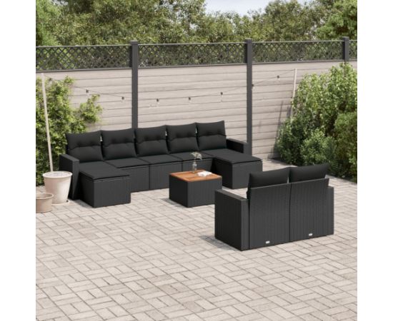 vidaXL 10-cz. zestaw wypoczynkowy do ogrodu, poduszki czarny rattan PE Dārza mēbeļu komplekti