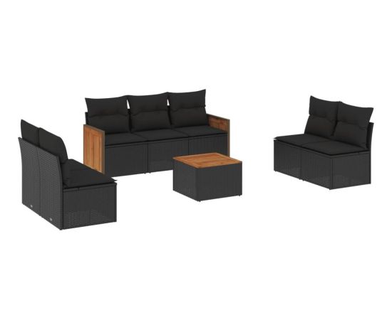 vidaXL 8-cz. zestaw wypoczynkowy do ogrodu, z poduszkami, czarny Dārza mēbeļu komplekti