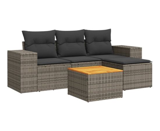 vidaXL 5-cz. zestaw wypoczynkowy do ogrodu, poduszki, szary rattan PE Dārza mēbeļu komplekti