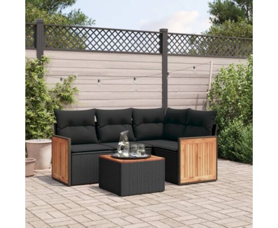 vidaXL 5-cz. zestaw wypoczynkowy do ogrodu, poduszki, czarny rattan PE Dārza mēbeļu komplekti