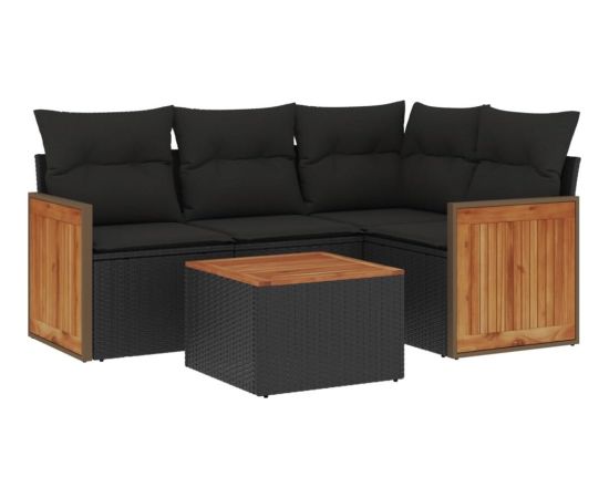 vidaXL 5-cz. zestaw wypoczynkowy do ogrodu, poduszki, czarny rattan PE Dārza mēbeļu komplekti