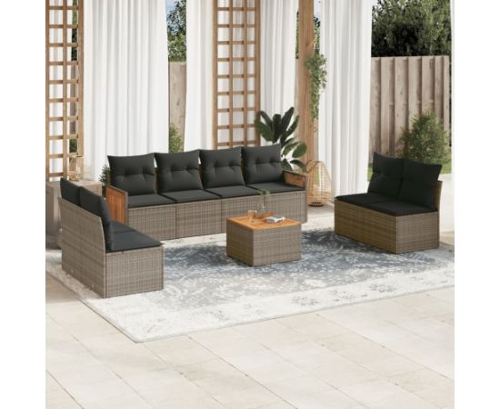 vidaXL 9-cz. zestaw mebli ogrodowych z poduszkami, szary, polirattan Dārza mēbeļu komplekti