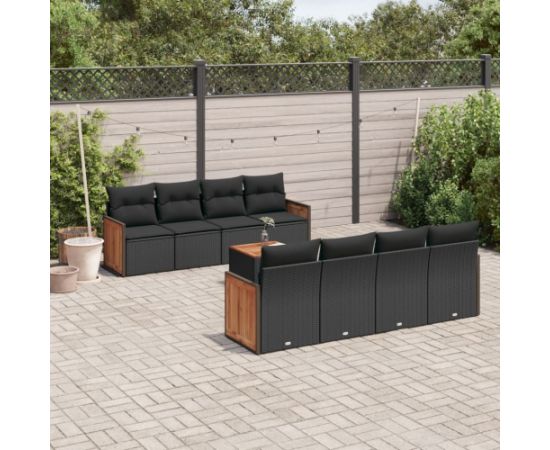 vidaXL 9-cz. zestaw wypoczynkowy do ogrodu, z poduszkami, czarny Dārza mēbeļu komplekti