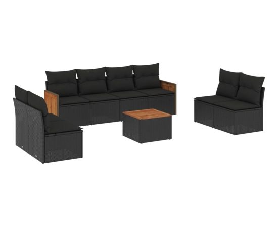 vidaXL 9-cz. zestaw wypoczynkowy do ogrodu, z poduszkami, czarny Dārza mēbeļu komplekti