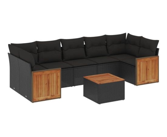 vidaXL 8-cz. zestaw wypoczynkowy do ogrodu, z poduszkami, czarny Dārza mēbeļu komplekti