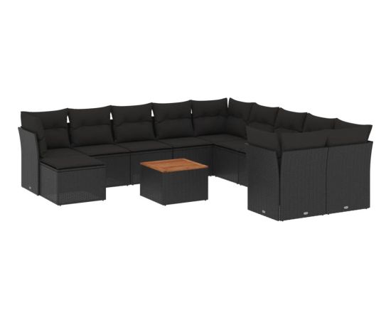 vidaXL 12-cz. zestaw mebli do ogrodu, z poduszkami, czarny, polirattan Dārza mēbeļu komplekti