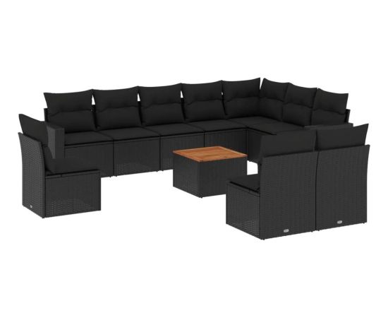 vidaXL 11-cz. zestaw wypoczynkowy do ogrodu, poduszki czarny rattan PE Dārza mēbeļu komplekti