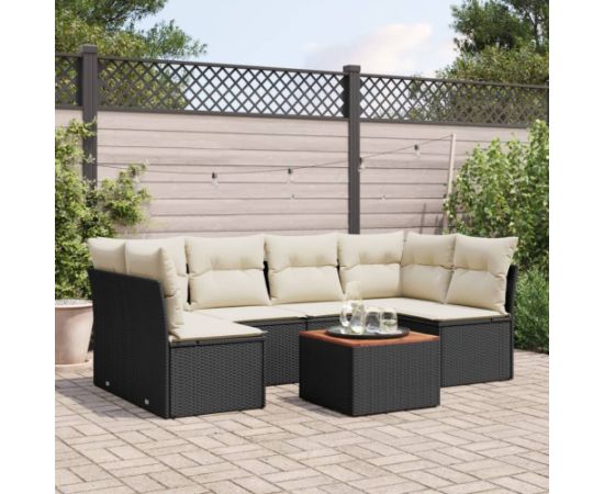 vidaXL 7-cz. zestaw wypoczynkowy do ogrodu, z poduszkami, czarny Dārza mēbeļu komplekti