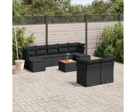 vidaXL 10-cz. zestaw wypoczynkowy do ogrodu, poduszki czarny rattan PE Dārza mēbeļu komplekti