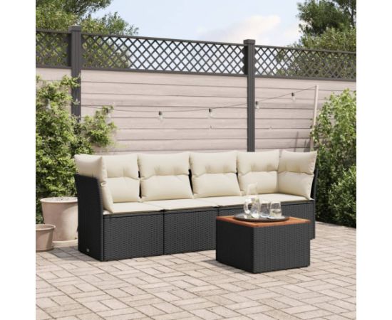 vidaXL 5-cz. zestaw wypoczynkowy do ogrodu, poduszki, czarny rattan PE Dārza mēbeļu komplekti