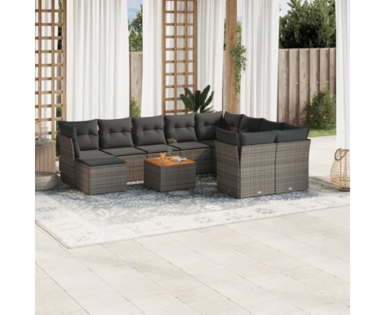 vidaXL 11-cz. zestaw mebli ogrodowych z poduszkami, szary rattan PE Dārza mēbeļu komplekti