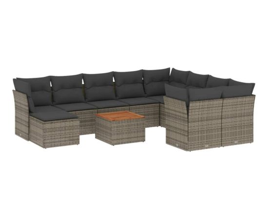 vidaXL 11-cz. zestaw mebli ogrodowych z poduszkami, szary rattan PE Dārza mēbeļu komplekti