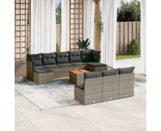 vidaXL 11-cz. zestaw mebli ogrodowych z poduszkami, szary rattan PE Dārza mēbeļu komplekti