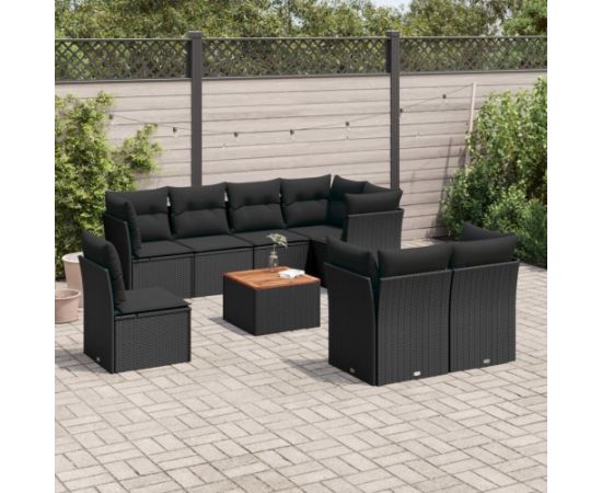 vidaXL 9-cz. zestaw wypoczynkowy do ogrodu, z poduszkami, czarny Dārza mēbeļu komplekti