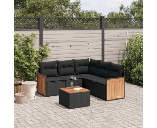 vidaXL 6-cz. zestaw mebli ogrodowych z poduszkami, czarny polirattan Dārza mēbeļu komplekti