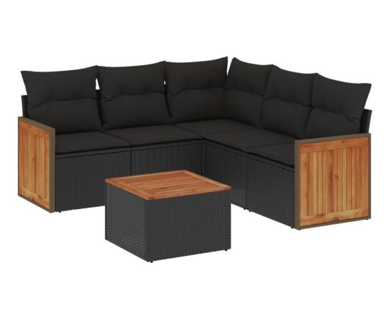 vidaXL 6-cz. zestaw mebli ogrodowych z poduszkami, czarny polirattan Dārza mēbeļu komplekti