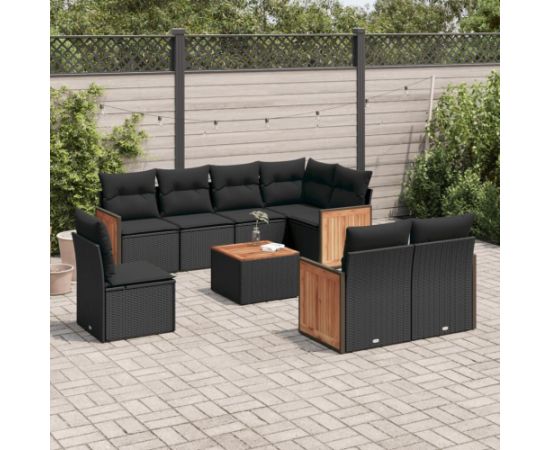 vidaXL 9-cz. zestaw wypoczynkowy do ogrodu, z poduszkami, czarny Dārza mēbeļu komplekti