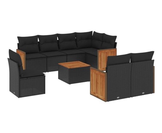 vidaXL 9-cz. zestaw wypoczynkowy do ogrodu, z poduszkami, czarny Dārza mēbeļu komplekti