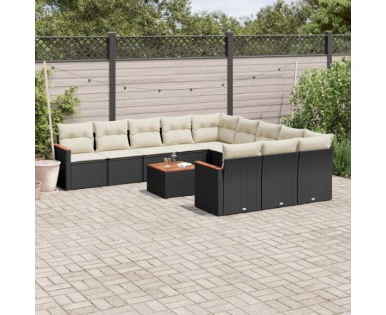 vidaXL 12-cz. zestaw mebli do ogrodu, z poduszkami, czarny, polirattan Dārza mēbeļu komplekti