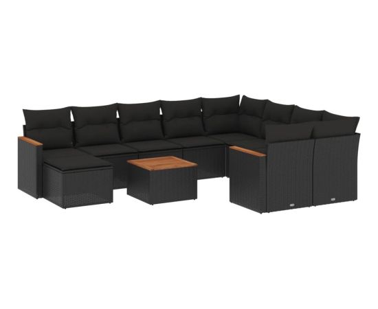 vidaXL 11-cz. zestaw wypoczynkowy do ogrodu, poduszki czarny rattan PE Dārza mēbeļu komplekti