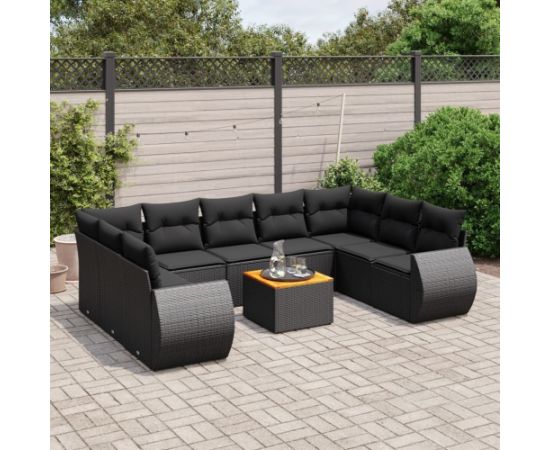 vidaXL 10-cz. zestaw wypoczynkowy do ogrodu, poduszki czarny rattan PE Dārza mēbeļu komplekti