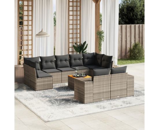 vidaXL 10-cz. zestaw wypoczynkowy do ogrodu, z poduszkami, szary Dārza mēbeļu komplekti