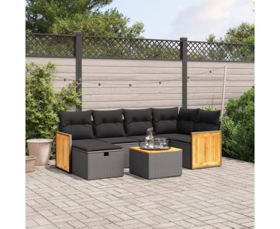 vidaXL 7-cz. zestaw wypoczynkowy do ogrodu, z poduszkami, czarny Dārza mēbeļu komplekti