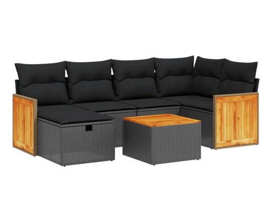 vidaXL 7-cz. zestaw wypoczynkowy do ogrodu, z poduszkami, czarny Dārza mēbeļu komplekti