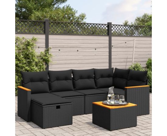 vidaXL 7-cz. zestaw wypoczynkowy do ogrodu, z poduszkami, czarny Dārza mēbeļu komplekti