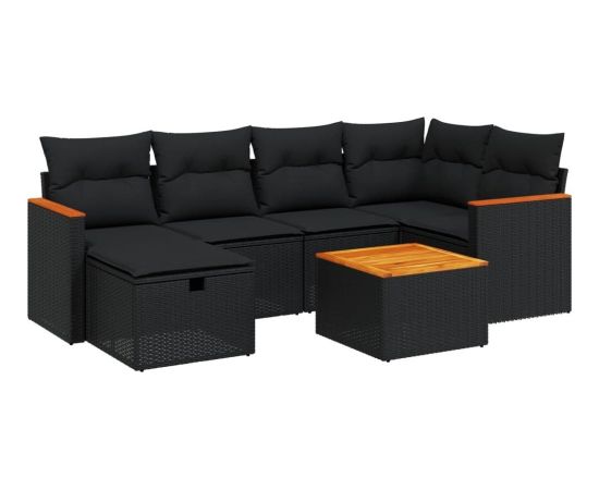 vidaXL 7-cz. zestaw wypoczynkowy do ogrodu, z poduszkami, czarny Dārza mēbeļu komplekti