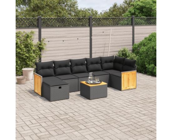 vidaXL 8-cz. zestaw wypoczynkowy do ogrodu, z poduszkami, czarny Dārza mēbeļu komplekti
