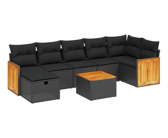 vidaXL 8-cz. zestaw wypoczynkowy do ogrodu, z poduszkami, czarny Dārza mēbeļu komplekti