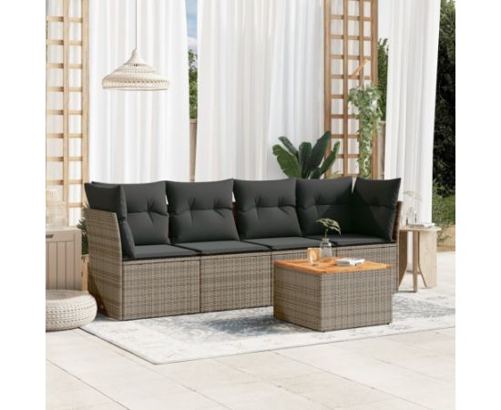 vidaXL 5-cz. zestaw wypoczynkowy do ogrodu, poduszki, szary rattan PE Dārza mēbeļu komplekti