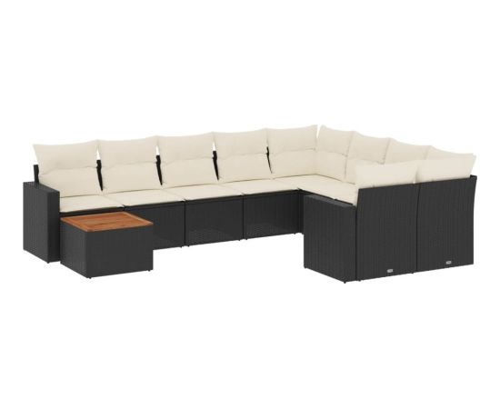 vidaXL 10-cz. zestaw wypoczynkowy do ogrodu, poduszki czarny rattan PE Dārza mēbeļu komplekti