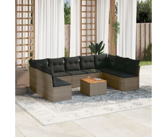 vidaXL 10-cz. zestaw wypoczynkowy do ogrodu, z poduszkami, szary Dārza mēbeļu komplekti