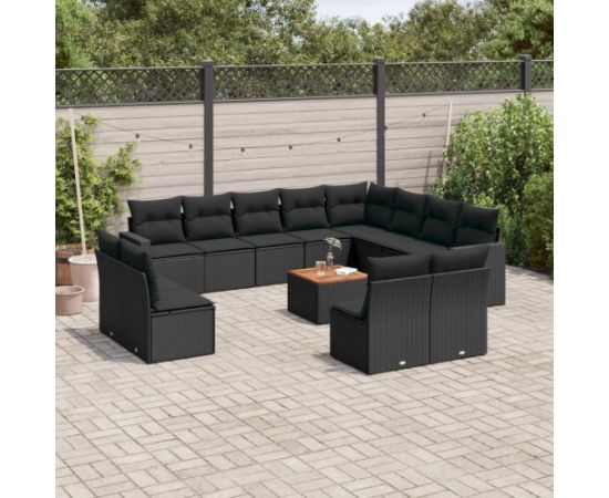 vidaXL 13-cz. zestaw mebli do ogrodu, poduszki, czarny, rattan PE Dārza mēbeļu komplekti