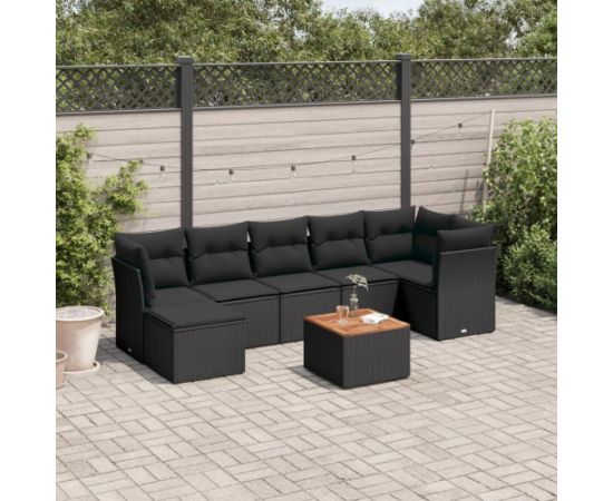 vidaXL 8-cz. zestaw wypoczynkowy do ogrodu, z poduszkami, czarny Dārza mēbeļu komplekti