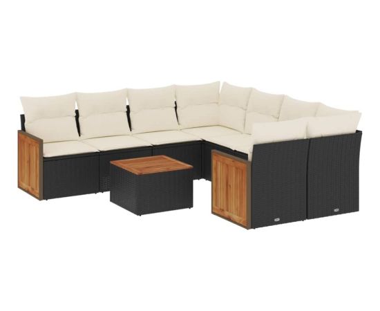 vidaXL 9-cz. zestaw wypoczynkowy do ogrodu, z poduszkami, czarny Dārza mēbeļu komplekti