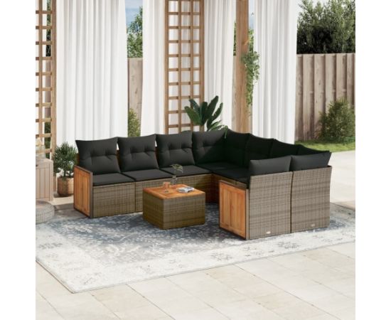 vidaXL 9-cz. zestaw mebli ogrodowych z poduszkami, szary, polirattan Dārza mēbeļu komplekti