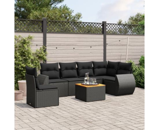 vidaXL 7-cz. zestaw wypoczynkowy do ogrodu, z poduszkami, czarny Dārza mēbeļu komplekti