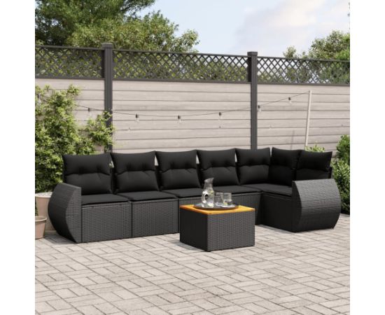 vidaXL 7-cz. zestaw wypoczynkowy do ogrodu, z poduszkami, czarny Dārza mēbeļu komplekti