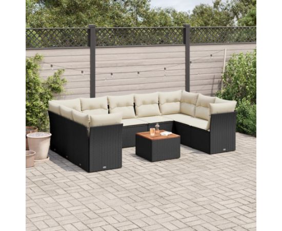 vidaXL 10-cz. zestaw wypoczynkowy do ogrodu, poduszki czarny rattan PE Dārza mēbeļu komplekti