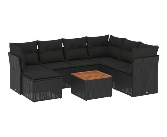 vidaXL 8-cz. zestaw wypoczynkowy do ogrodu, z poduszkami, czarny Dārza mēbeļu komplekti