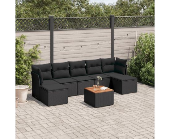 vidaXL 8-cz. zestaw wypoczynkowy do ogrodu, z poduszkami, czarny Dārza mēbeļu komplekti