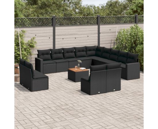 vidaXL 14-cz. zestaw wypoczynkowy do ogrodu, poduszki czarny rattan PE Dārza mēbeļu komplekti