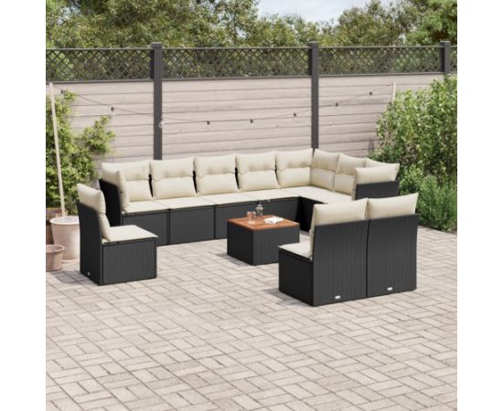 vidaXL 11-cz. zestaw wypoczynkowy do ogrodu, poduszki czarny rattan PE Dārza mēbeļu komplekti