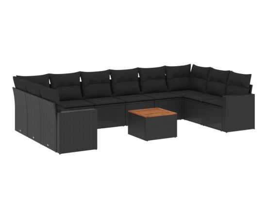 vidaXL 11-cz. zestaw wypoczynkowy do ogrodu, poduszki czarny rattan PE Dārza mēbeļu komplekti