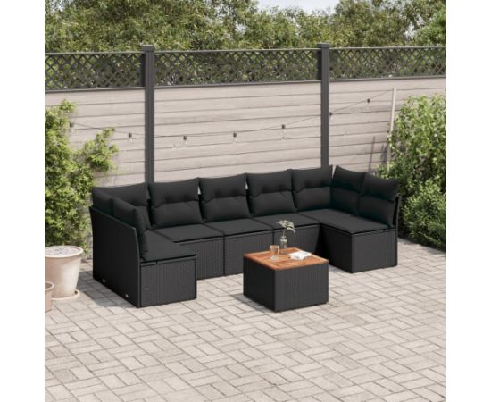 vidaXL 8-cz. zestaw wypoczynkowy do ogrodu, z poduszkami, czarny Dārza mēbeļu komplekti